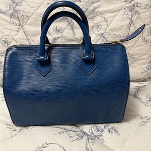 Louis Vuitton Blue Epi Leather Satchel Speedy 25